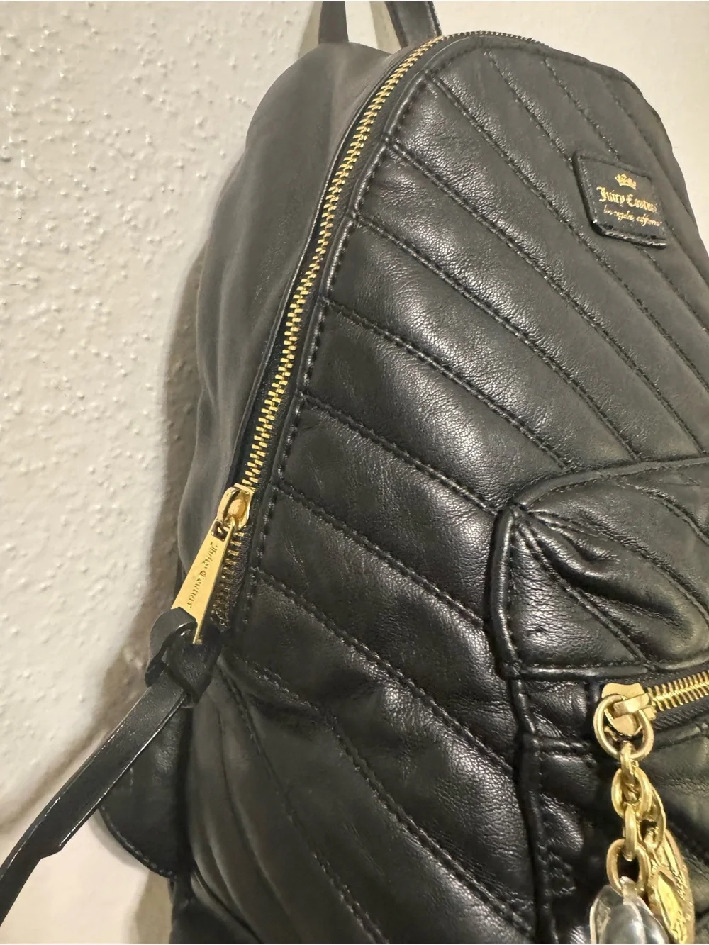 Juicy Couture Black Quilted Backpack with Gold-Tone Accents
